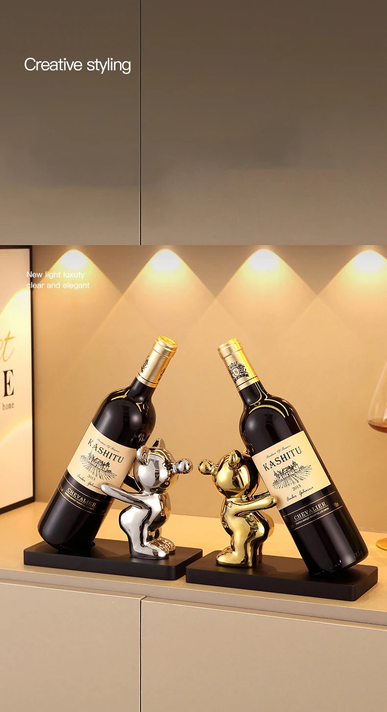 Ceramic Teddy Bear Red Wine Rack Statue Luxurious High-end Living Room Home Decor Dining Area TV Cabinet Wine Cabinet Decoration