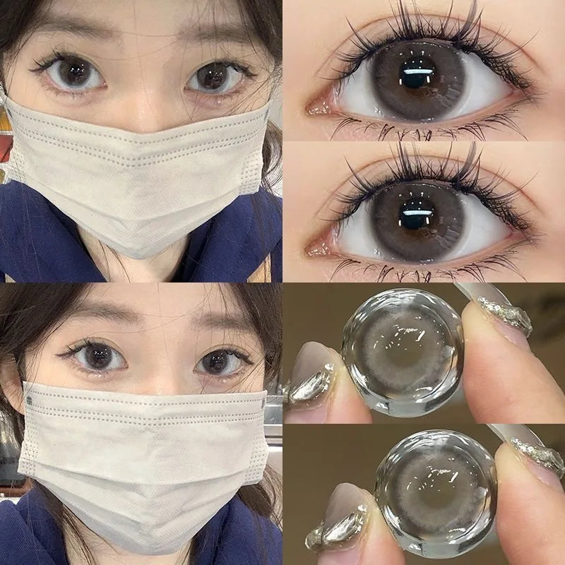 YIMEIXI 2pcs Colored Contact Lenses for Eyes Natural Look Blue Eye Lenses with Degree Myopia Makeup Beauty Pupil Gray Eyes New