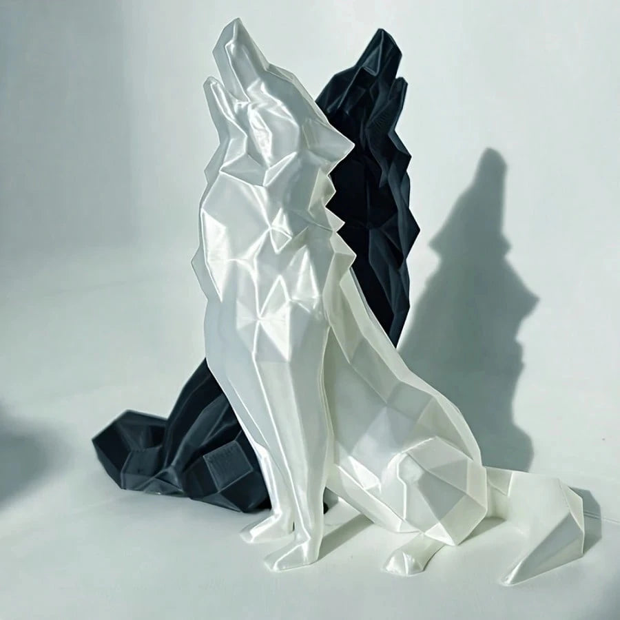 Modern Abstract Geometric Wolf Sculpture - 3D Printed Plastic Statue, For Home & Office Decor, Indoor & Outdoor Use