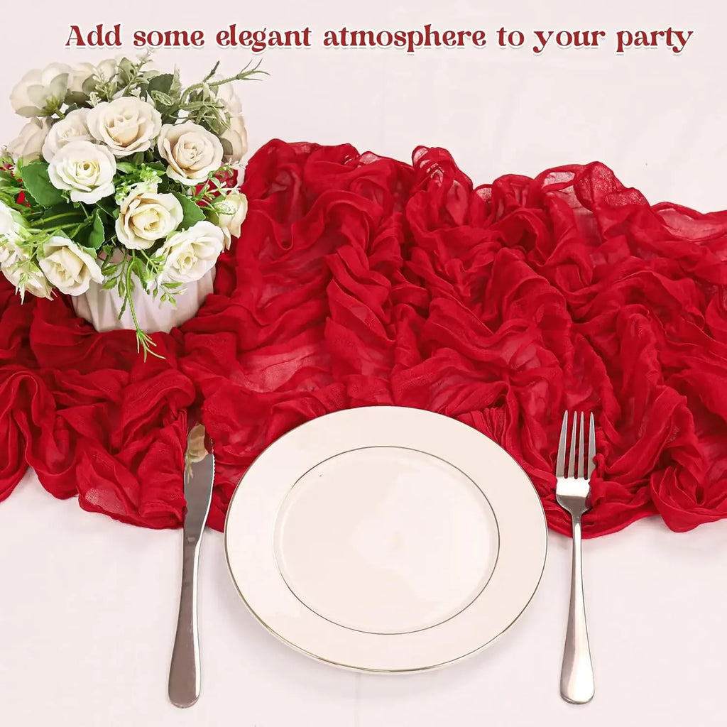 1.8/3/4M Christmas Red Table Runner Polyester Cheesecloth Valentine Long Decorations Wedding Party Banquets Bridal Baby Shower