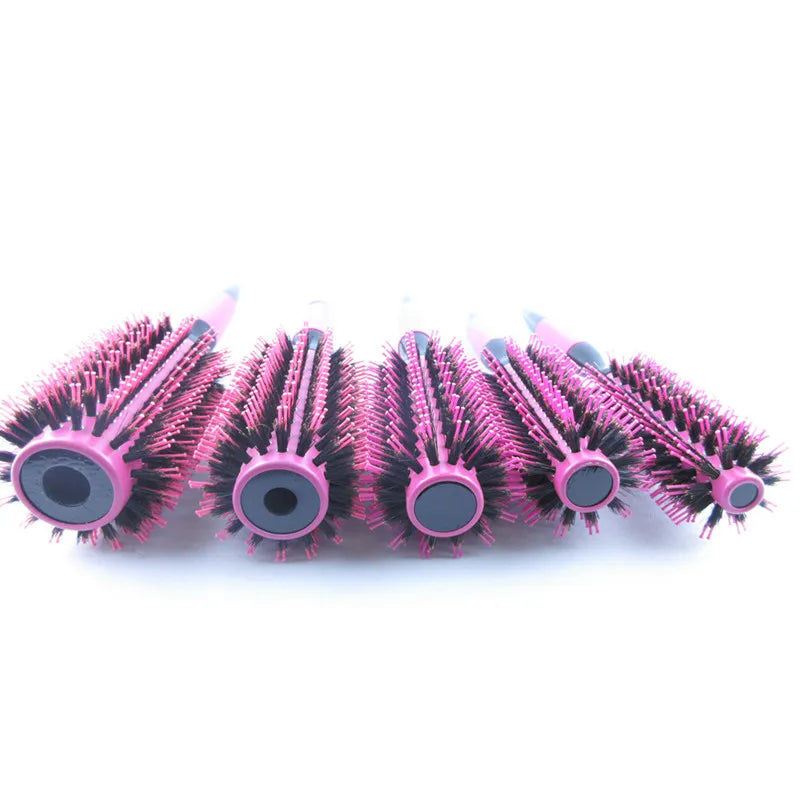 Professional 6pcs/set Pink Wooden Round Hair Comb Brush Boar Bristle Hair Brush Mix Nylon Hair Brush Hairdressing Styling Tool
