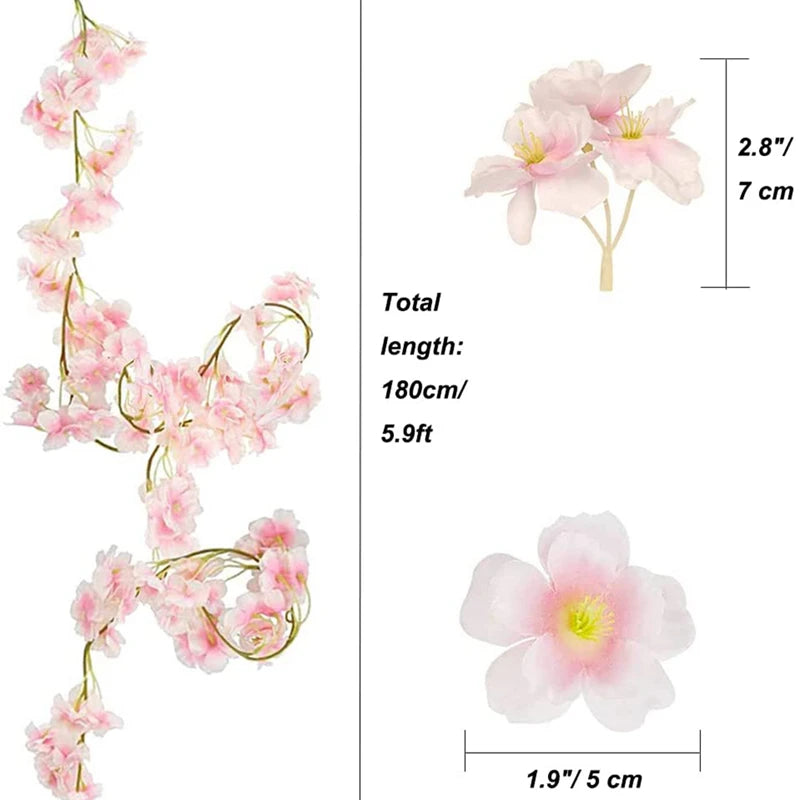 180CM Artificial Sakura Flowers Vine Wedding Garden Rose Arch Home Party Decoration Festival Bridal Fake Silk Scrapbook Plants