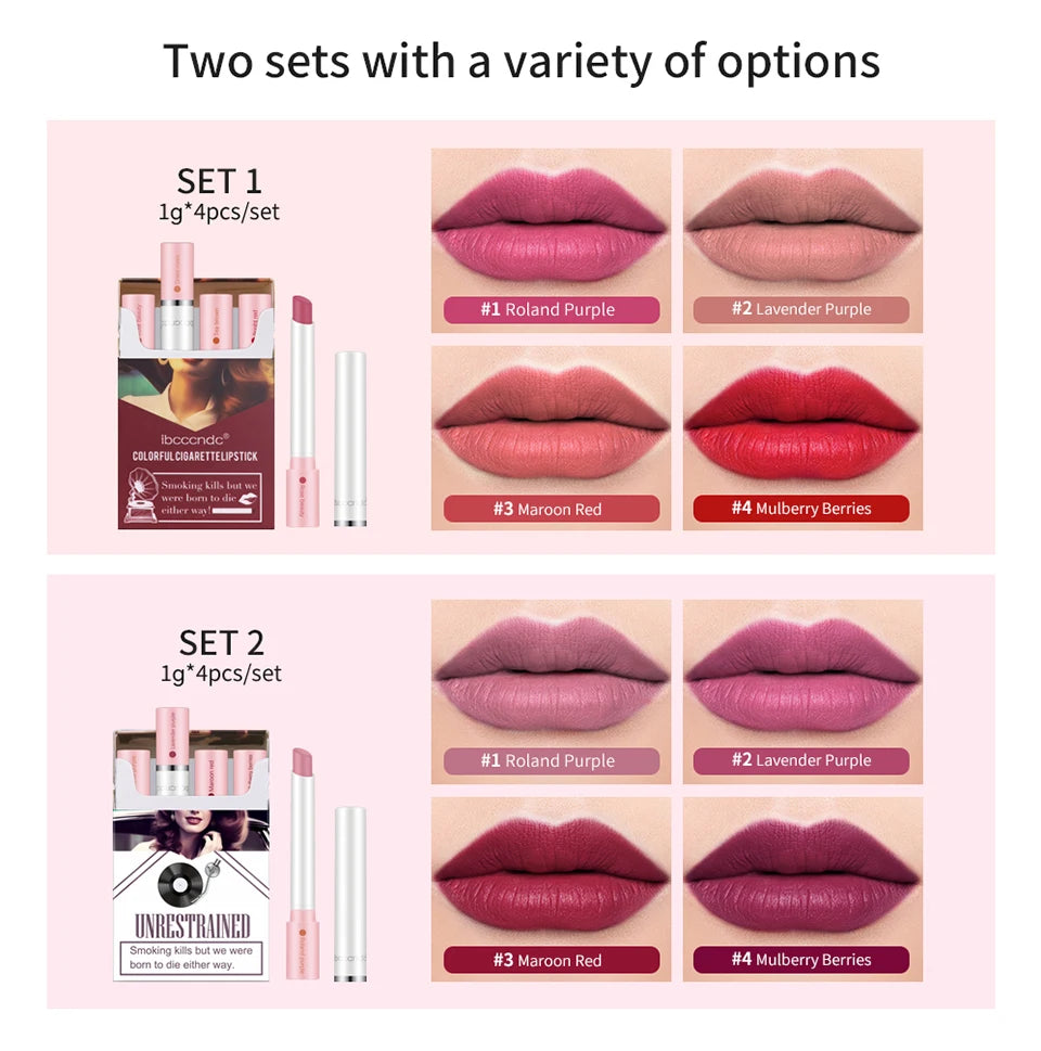 ibcccndc Cigarette Lipstick 4 Colors Popular Lipstick Matte Finish Moisturizing Waterproof Sweatproof Lipstick Makeup