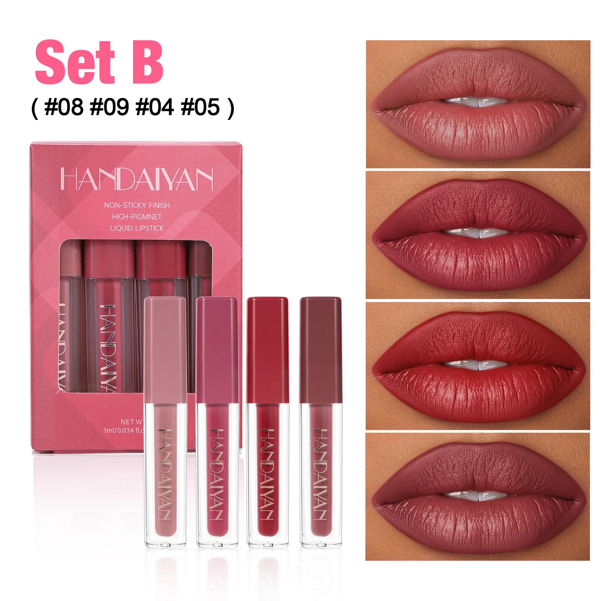 4 Pcs Lip Gloss Set, Waterproof Non Transfer Shimmer Lipstick, Long Lasting & Easy to Apply Liquid Lip Gloss for Daily Makeup