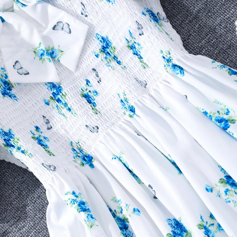 New Children Clothes Teen Girl Dresses Summer Blue Floral Long Big Kids Party Dress Fashion Elegant Pretty 13 14 15 16Yrs Old