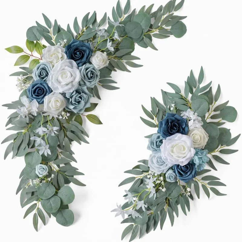 Artificial Wedding Arch Flowers Kit Boho Dusty Rose Blue Eucalyptus Garland Drapes for Wedding Decorations Welcome Sign