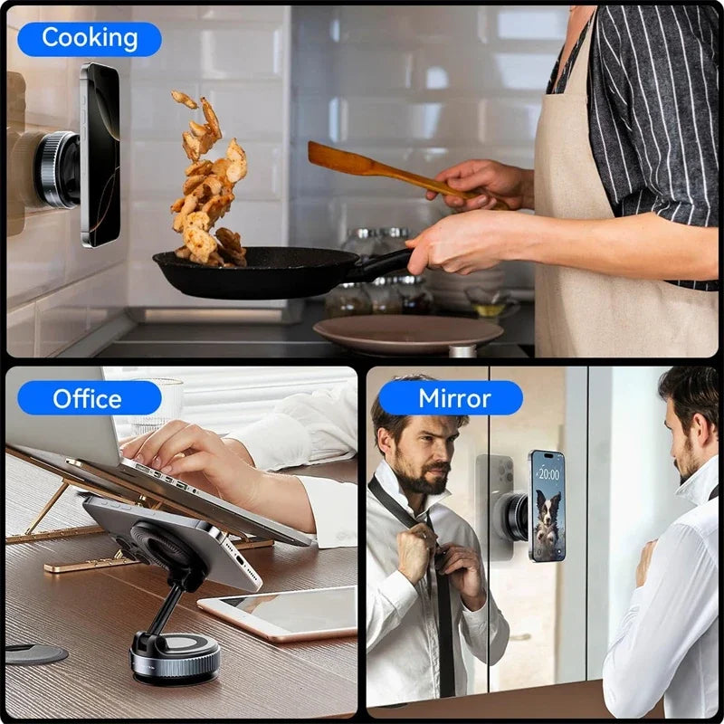 Vacuum Magnetic Suction Cup Phone Mount for Magsafe, 360° Adjustable Magnetic Phone Holder Foldable Portable Cell Phone Holders