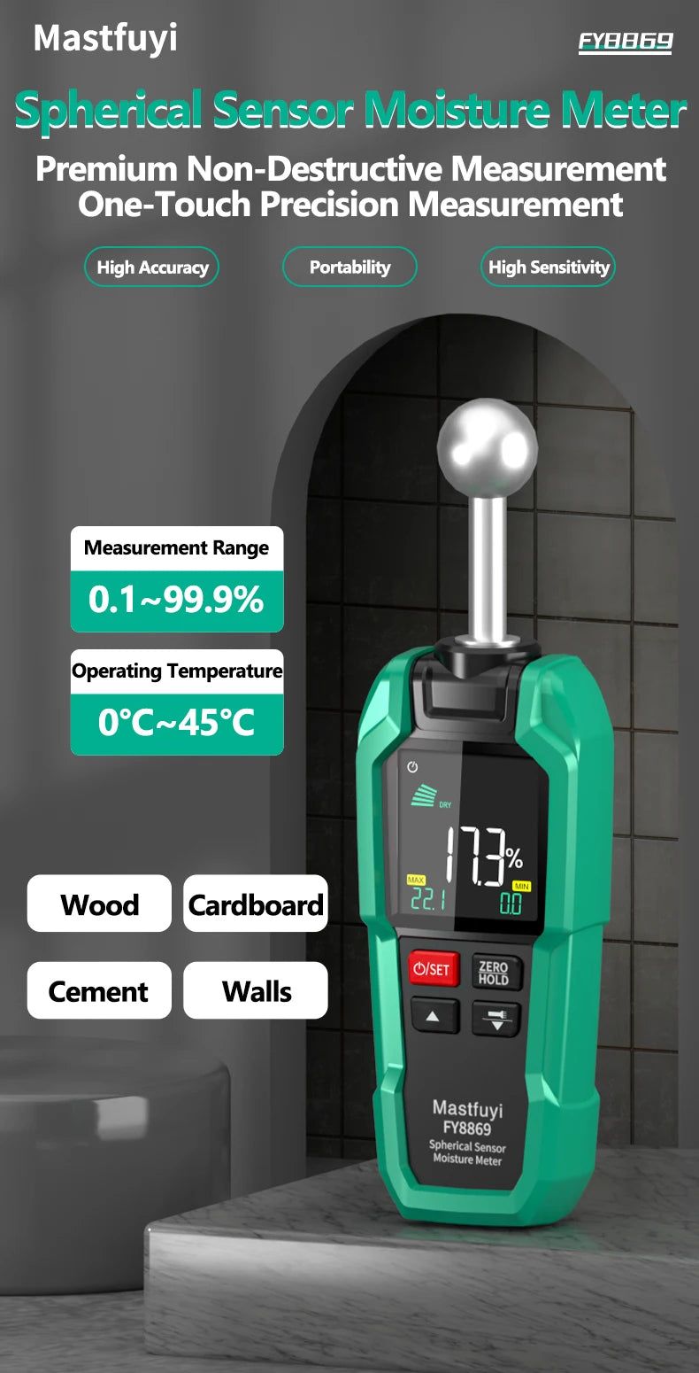 MASTFUYI Pinless Moisture Meter, Water Leak Finder, Non-Invasive Ball Sensor for Wood, Drywall, Flooring in Homes & RVs