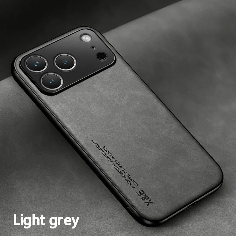 Leather Case For iPhone 17 Pro Max 16 15 14 13 12 11 Pro Max 16e Cover With Metal Plate Support Car Hold Cover Capa Fundas