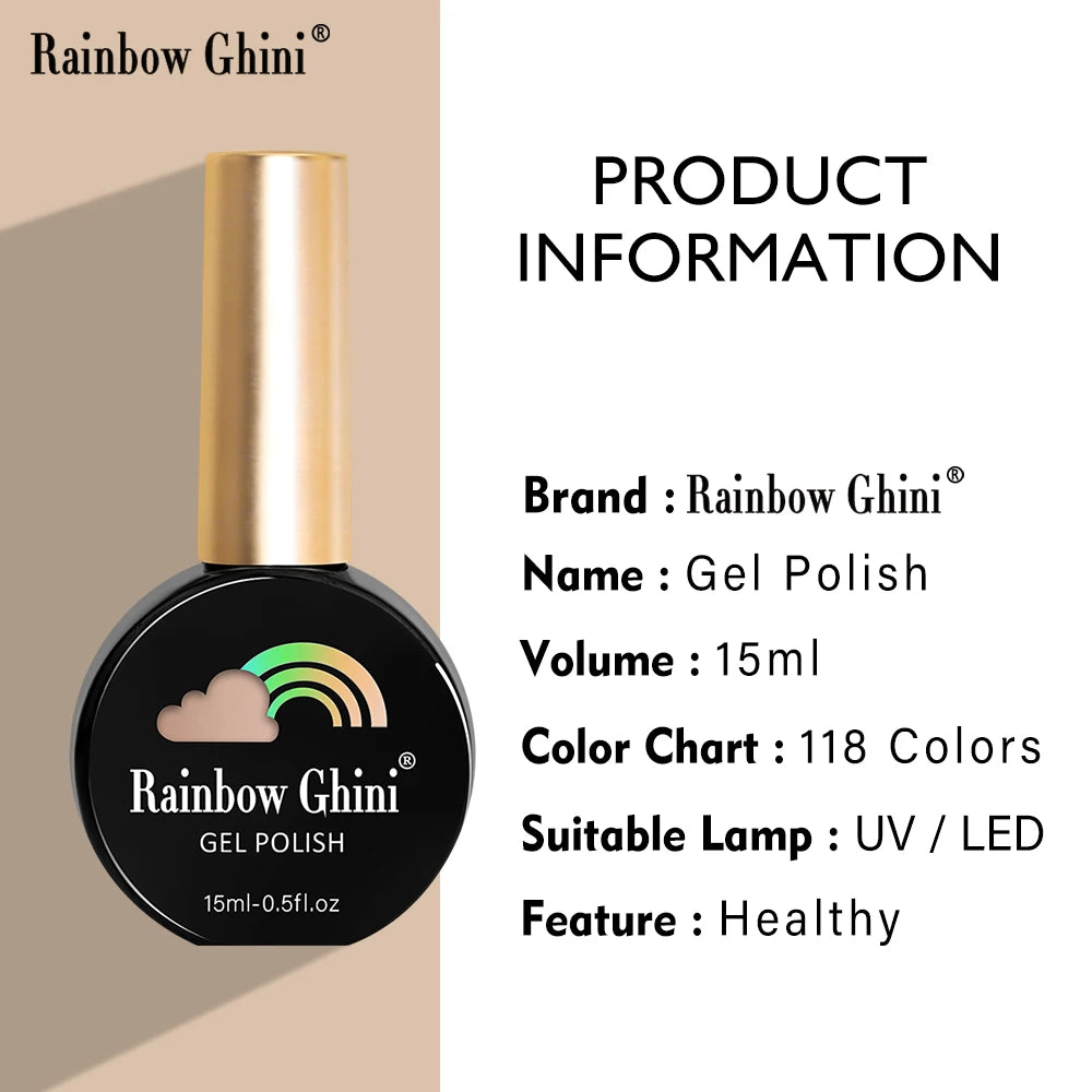 RG HEMA TPO FREE Neon Glitter Gel Nail Polish 15ml Nail Art Manicure Semi Permanent Gel Hybrid Varnishes Top Base Coat UV Nail