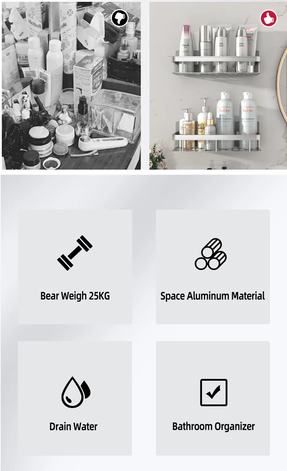 Wall Hanging Corner Rectangular Rack Bathroom Shelf Towel Rack Shelves Wall Shower  Shampoo Rack No Drill Shelf Tripod