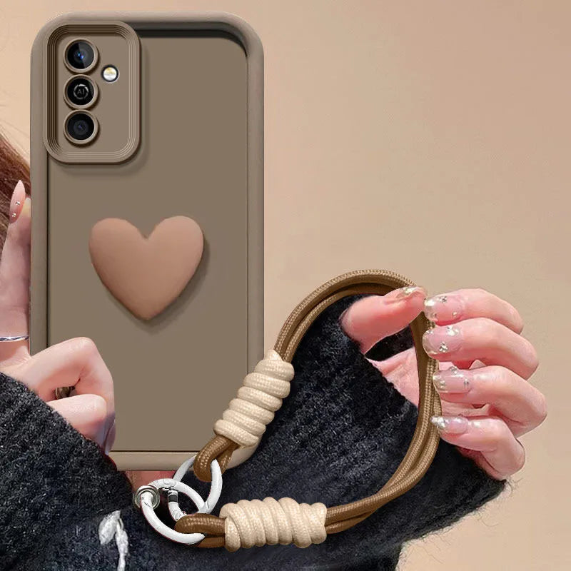For Samsung Galaxy A56 Case Samsung Galaxy A36 Cover Samsung Galaxy A26 Phone Case 3D Love Heart Hand Strap Back Cover