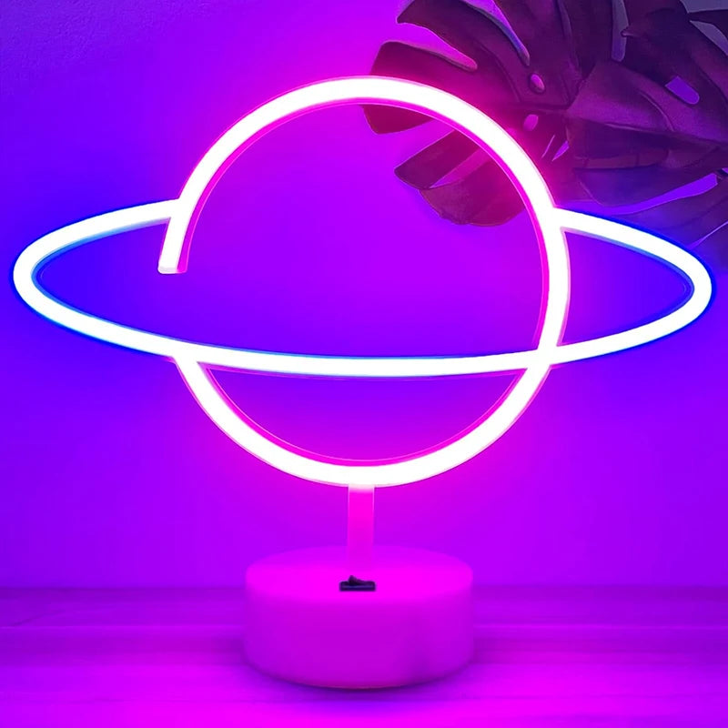 Pink Blue Planet neon sign Light USB/ battery dual purpose LED Lamp, for Birthday Wedding Party Wall Camping Summer Home decor