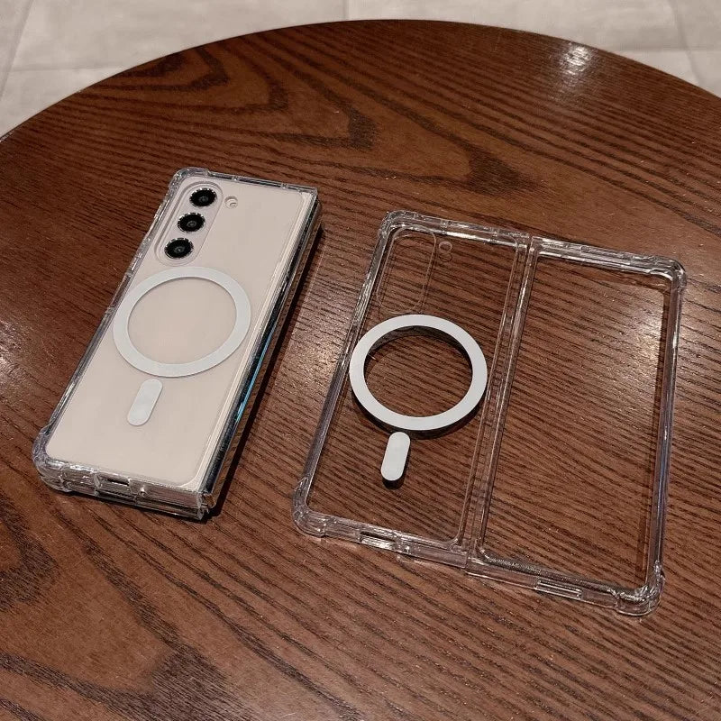 For Magesafe Magnetic Clear Wireless Charging Phone Case For Samsung Galaxy Z Fold 7 6 5 4 3 Z Flip 7 6 5 4 3 Shockproof Cover