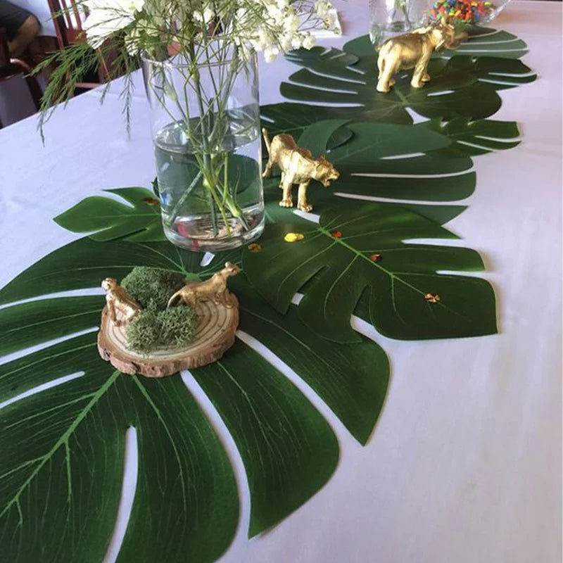 24PCS Artificial Tropical Palm Leaves Hawaiian Safari Jungle Party Decor Hawaii Summer Birthday Wedding Table Decor Fake Plant