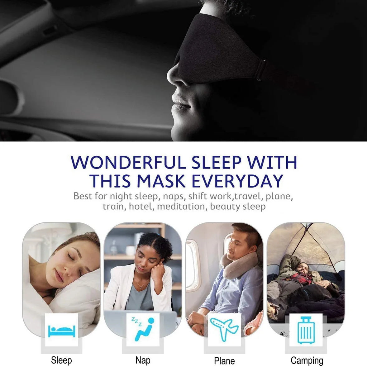 3D Sleeping Mask Block Out Light Soft Padded Sleep Mask for Eyes, Eye Shade, Blindfold, Sleeping Aid, Face Mask