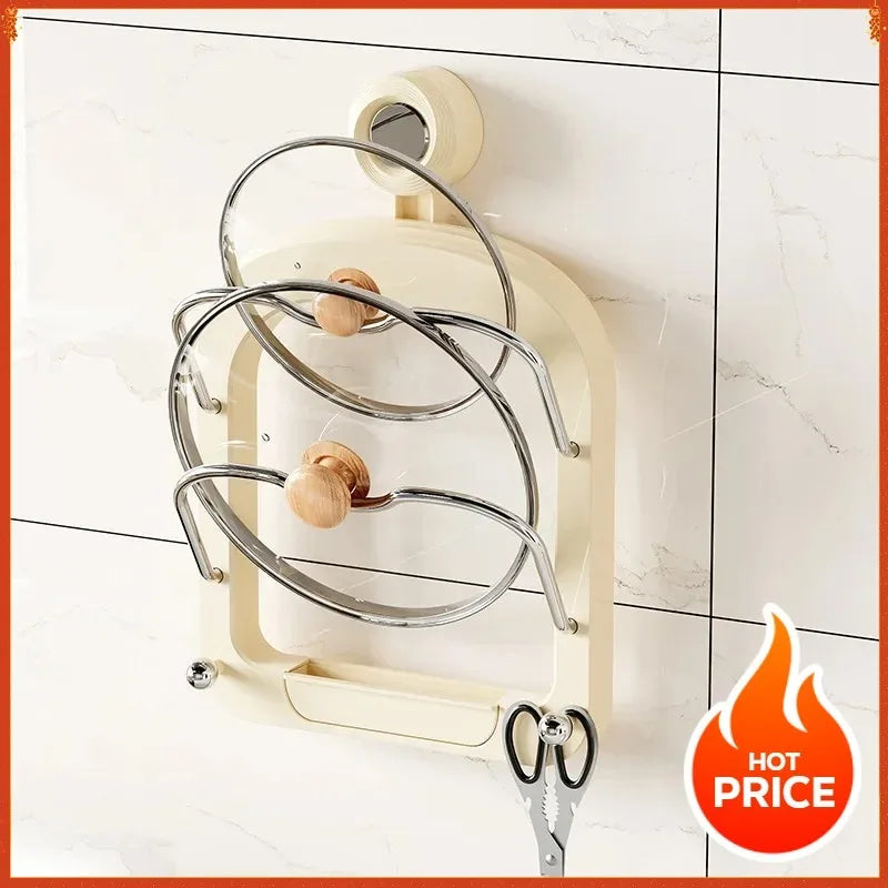 Double Layer Pot Lid Holder Kitchen Storage Rack Wall Mounted Cutting Board Stand Multi Functional Plastic Home Organization
