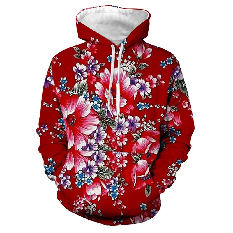 Men's 3d Print Floral Hooded Sweatshirt Chinese DongBei Style Flowers Graphic Hoodie Long Sleeves Pullovers Tops Women Clothes