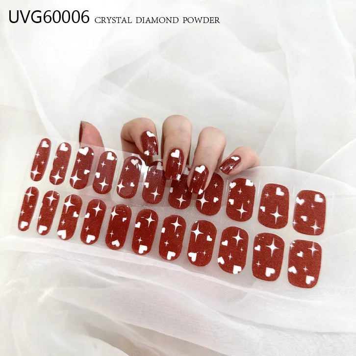 20/22tipsChristmas Semi Cured Nail Sticker UV Led Lamp Semi Cured Gel Design Nail Decals Waterproof Nail Stickers Nail Manicure
