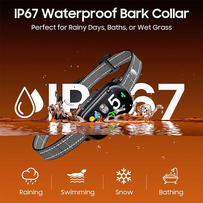 New Pet Dog Barking Collar with Sound Vibration Shock IP67 Waterproof Functions Smart Dog Sound Recognition System TFT screen