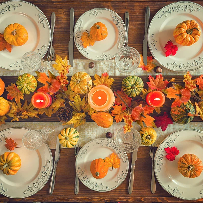 Artificial Maple Leaf Pumpkin Berry Branches Autumn Harvest Home Table Ornament DIY Thanksgiving Halloween Party Decorations