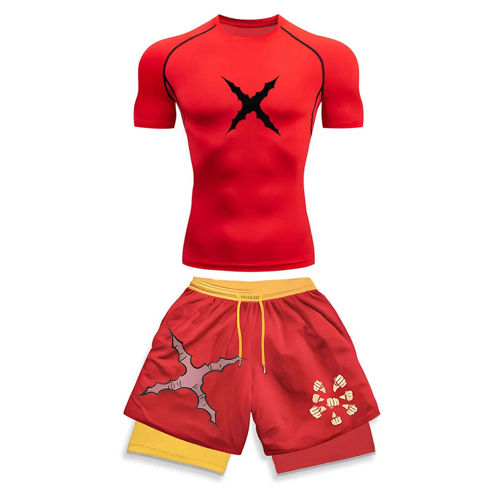 2025 Trendy Printed Compression Sports Suit Clothes Summer Men's Athletic Suit - Stylish Fitness Running Casual Two-Piece Set