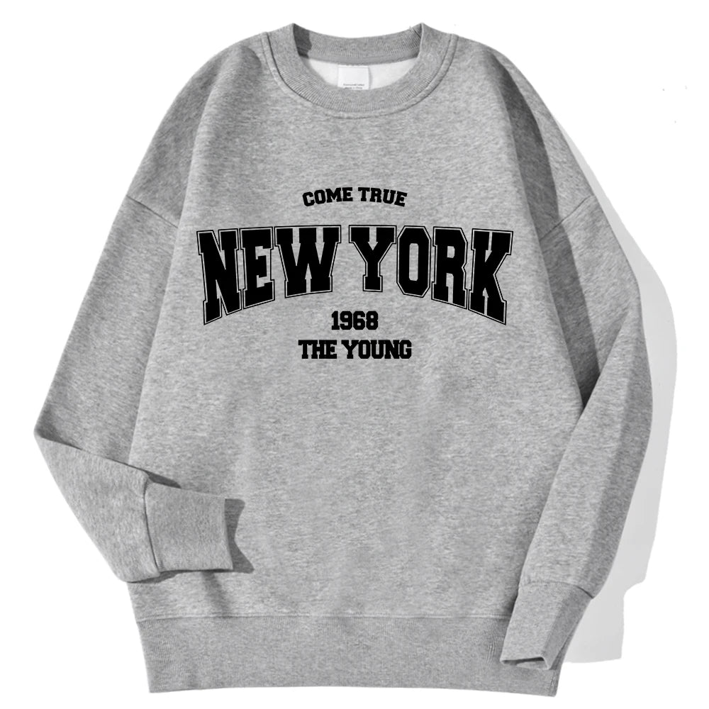 New York California Malibu Letter Sweatshirts Winter Women Casual Loose Hoodie Fleece Warm Crewneck Pullover Comfortable Clothes
