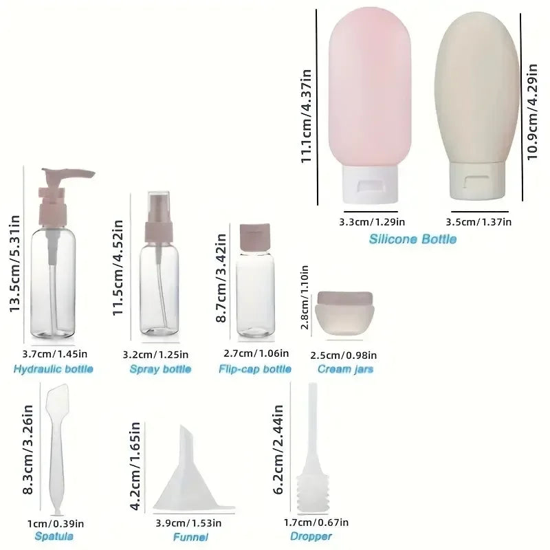 11pcs Travel Refillable Bottle Portable Silicone Empty Sub-bottling Tool Liquid Container Spray Lotion Shampoo Shower Perfume