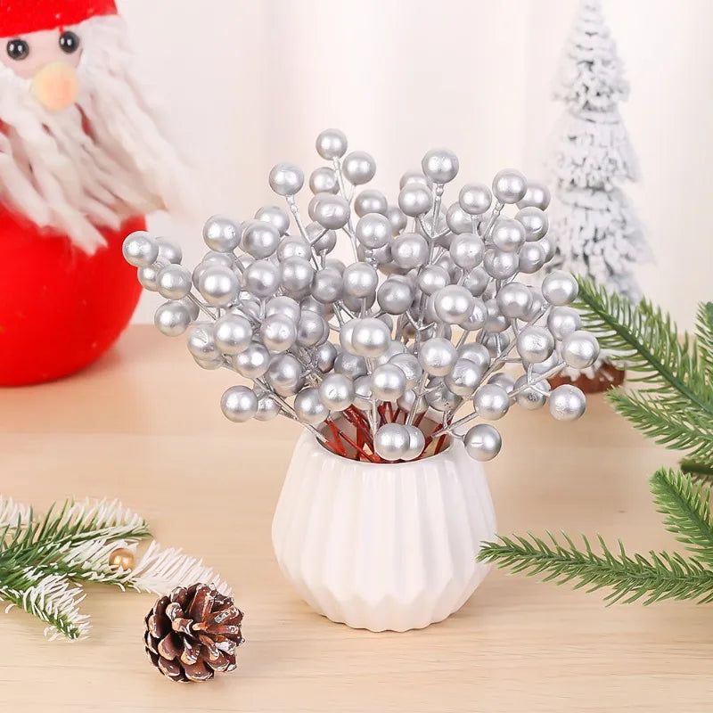 100/1pc Artificial Red Berry Stems Christmas Tree Holly Berries Branches DIY Xmas Wreath Table Ornaments New Year Party Decor