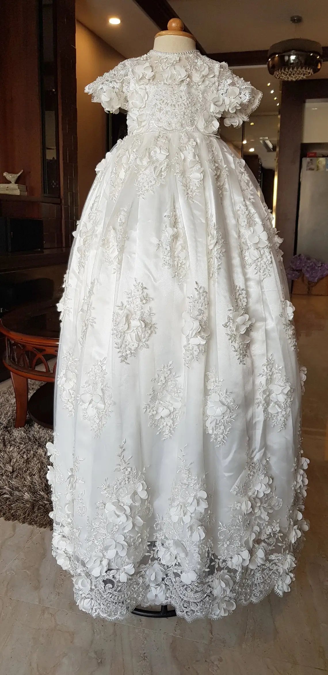 Luxury Baptism Dress Baby Girls Robe Lace Christening Gown With Bonnet Off White Ivory Custom Made New 2025 Customized