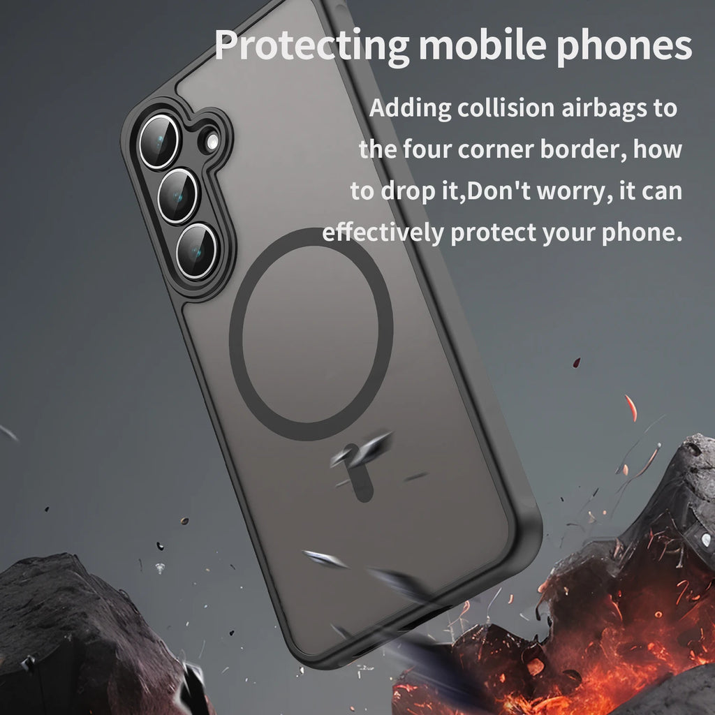 Translucent Frosted Shield Shockproof Case For Samsung Galaxy S25 FE Magnetic Wireless Charging TPU Frame Plastic Phone Cover