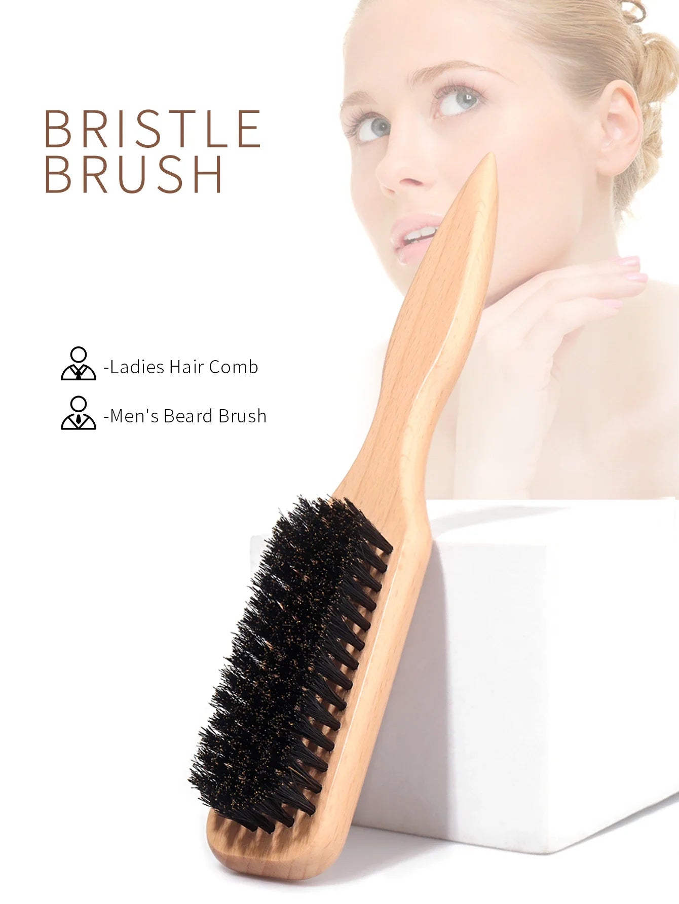Boar Bristle Slick Back Hair Brush for Sleek Ponytail Bun & Smoothing Baby Hairs, Flyaways, Edge Control - Backcombing & Teasing