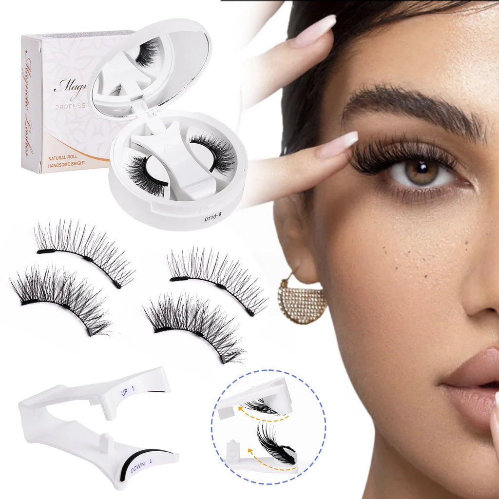 Magnetic Fake Eyelashes Set Reusable 3D Glue-free Waterproof Natural False Eyelashes With Travel-friendly Applicator