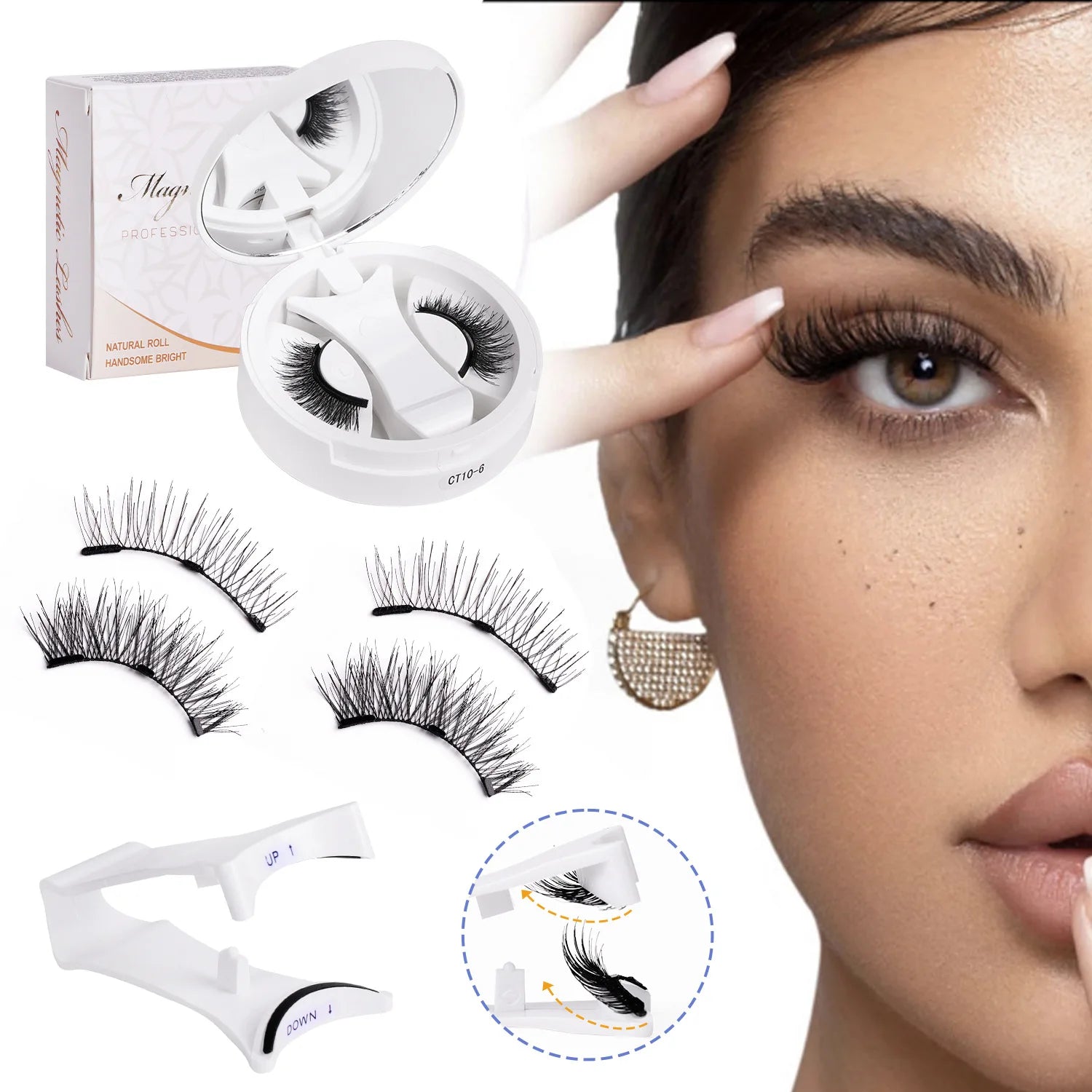 Magnetic Fake Eyelashes Set Reusable 3D Glue-free Waterproof Natural False Eyelashes With Travel-friendly Applicator