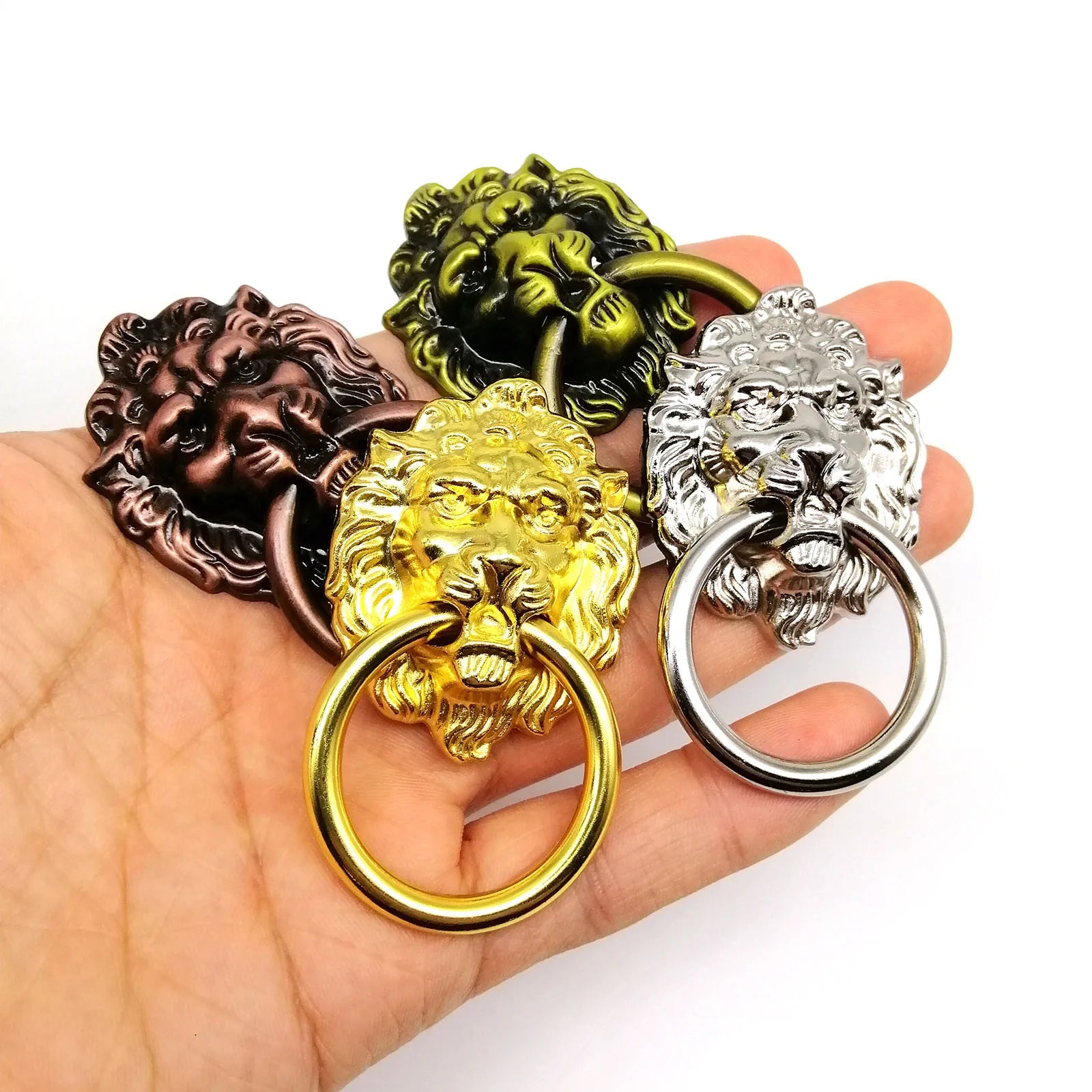 1/2/4/6X Vintage Retro Jewelry Chest Box Cabinet Cupboard Dresser Drawer Handle Pull Knob Ring Lion Head Shape 41x69mm 4 colors