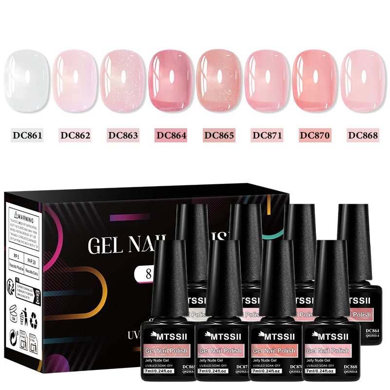 8pcs Nude Jelly Gel Nail Polish Set With Box Translucent Color Semi Permanent Soak Off UV LED Gel Varnish Nail Supplies Manicure