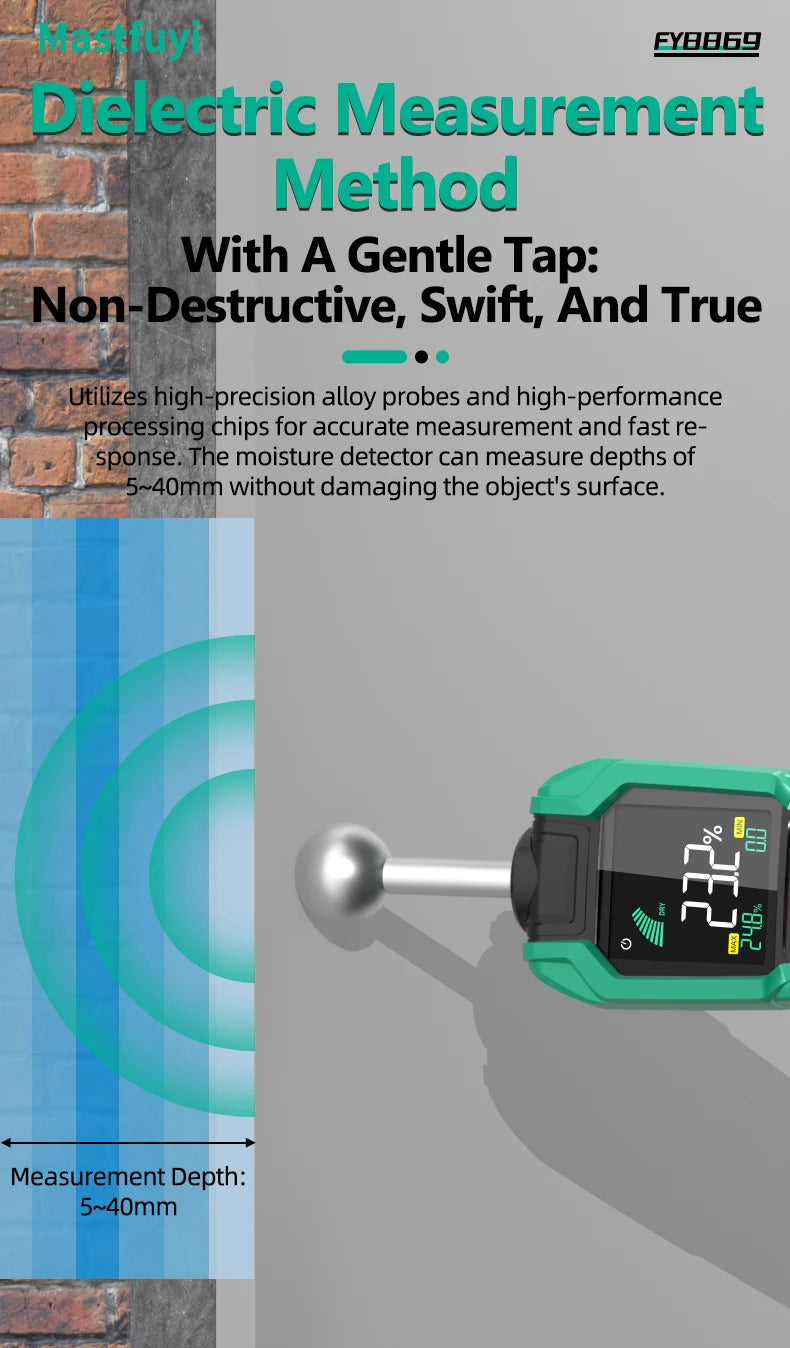 MASTFUYI Pinless Moisture Meter, Water Leak Finder, Non-Invasive Ball Sensor for Wood, Drywall, Flooring in Homes & RVs
