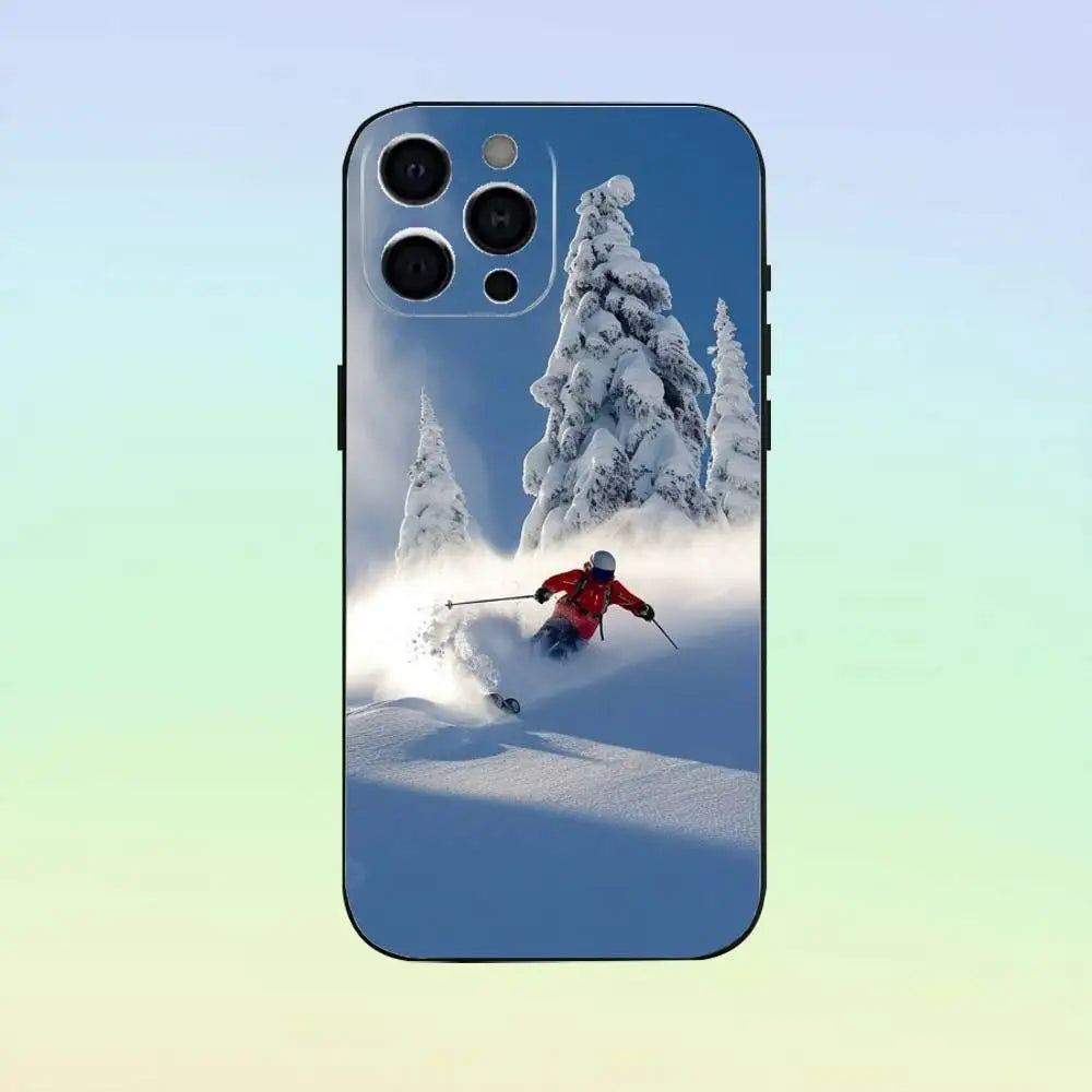 Skiing Snow Snowboard Ski Phone Case Silicone Soft For IPhone 17 16 15 14 13 12 11 Black Soft Silicone case