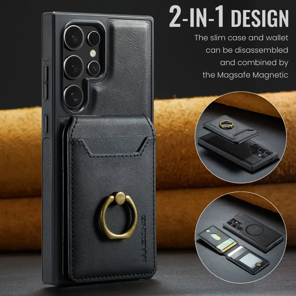 2-in-1 Detachable Magnetic Wallet with Card Holder Phone Case for Samsung Galaxy S25 Edge S24 Plus S23 Ultra  Ring Leather Cover