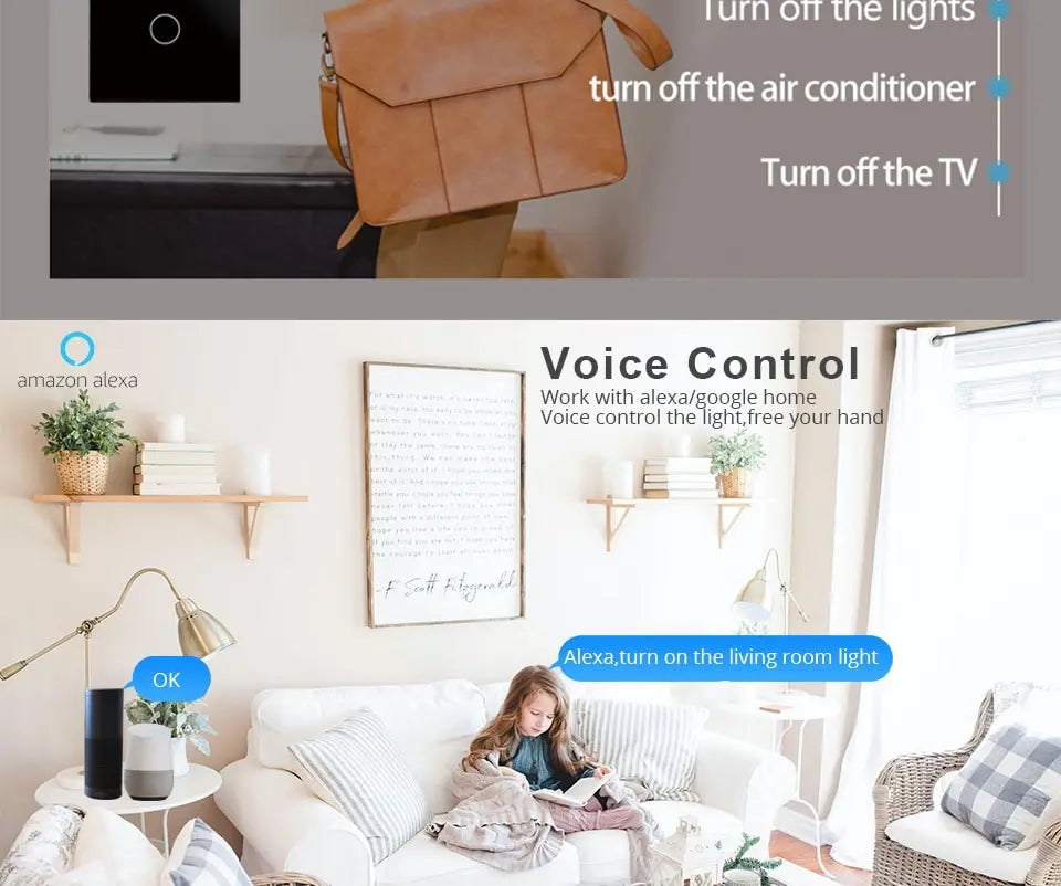 Tuya WiFi Smart Light Switch US Standard Work With Alexa Google Home Wall Touch Switch 110V 220V RF433Mhz Remote 1 2 3 4 Gang