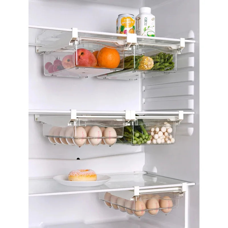 Drawer Type Food Storage Box for Refrigerator Clear Fruit Egg Organizer Boxs Under Shelf Slide Plastic Kitchen Container