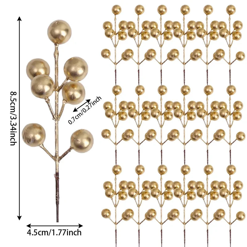 100/1pc Artificial Red Berry Stems Christmas Tree Holly Berries Branches DIY Xmas Wreath Table Ornaments New Year Party Decor