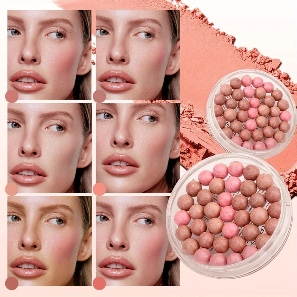 Multi-Tone Powder Blush Pearls with a brush,Water Resistant Natural Finish Face Blush for All Skin Tones,various holiday makeup