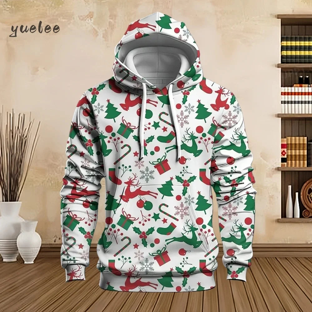 Men's Christmas Beer Hooded Sweater Christmas Party Long Sleeve with Drawstring Hoodies Comfortable Oversize Sweatshirt for Men