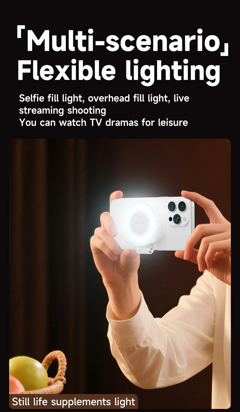 LED Selfie Fill Light for Magsafe Phone Adjustable Brightness Magsafe-Compatible Smartphone Vlog Photography Video Accessory