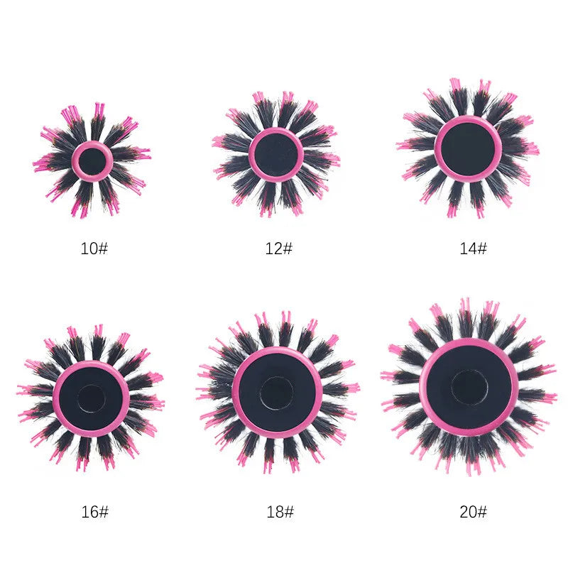 Professional 6pcs/set Pink Wooden Round Hair Comb Brush Boar Bristle Hair Brush Mix Nylon Hair Brush Hairdressing Styling Tool