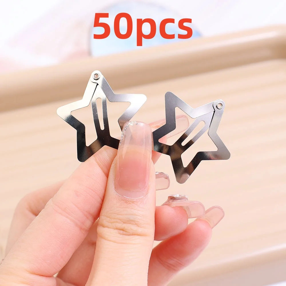 2-100Pcs Star Hair Clips for Girls Filigree Star Metal Snap Clip Hairpins Barrettes Fahsion Bobby Pin Headwear Accessories