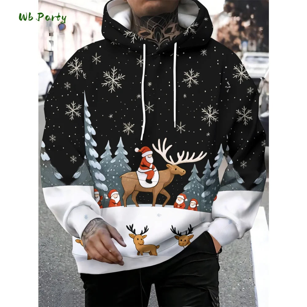 Fashion Men's Hooded Hoodies 3D Prints Christmas Theme Sweatshirt Drawstring Sportwear Long Sleeve Tops Casual Men's Sweatshirt
