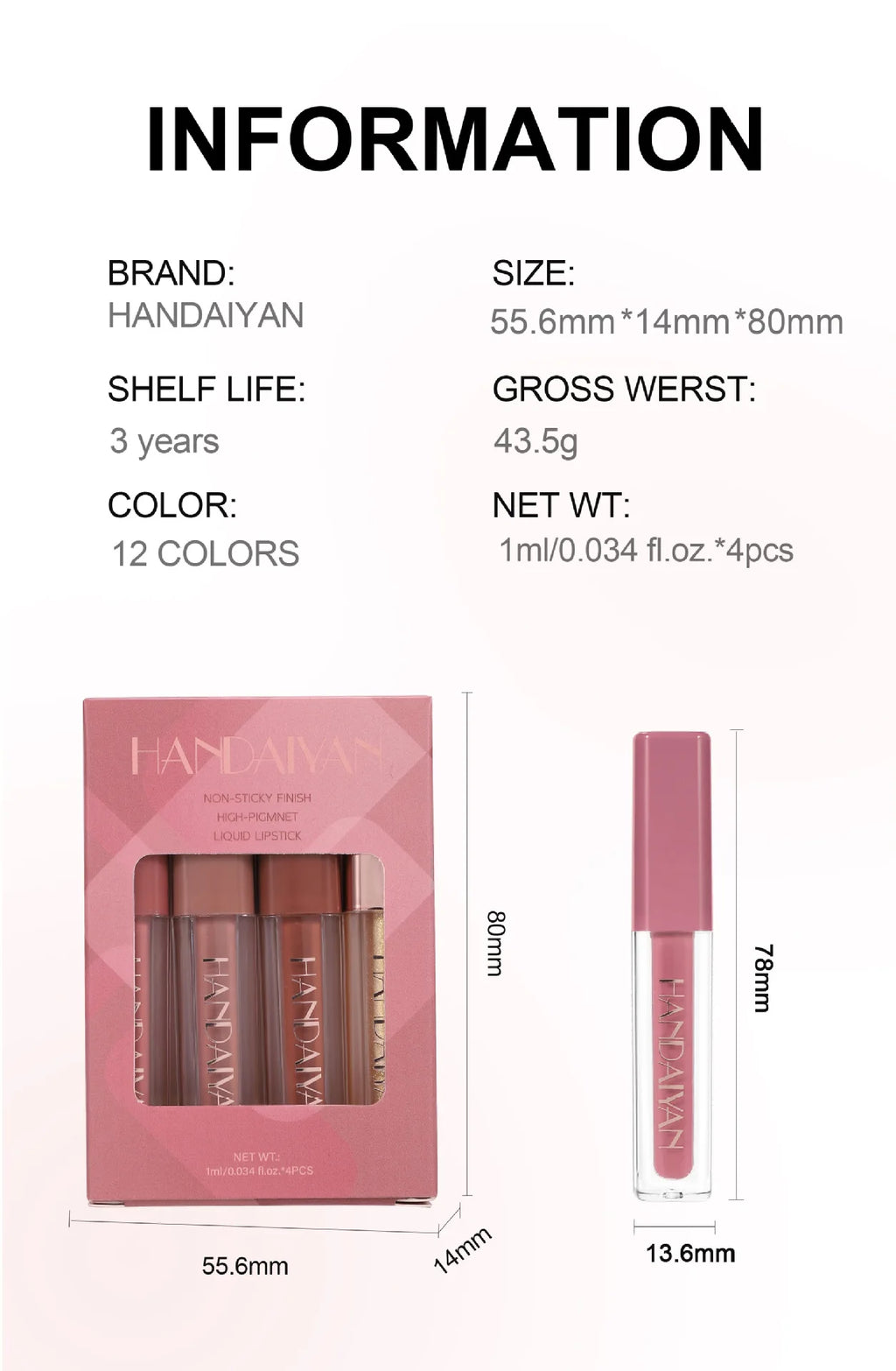 4 Pcs Lip Gloss Set, Waterproof Non Transfer Shimmer Lipstick, Long Lasting & Easy to Apply Liquid Lip Gloss for Daily Makeup