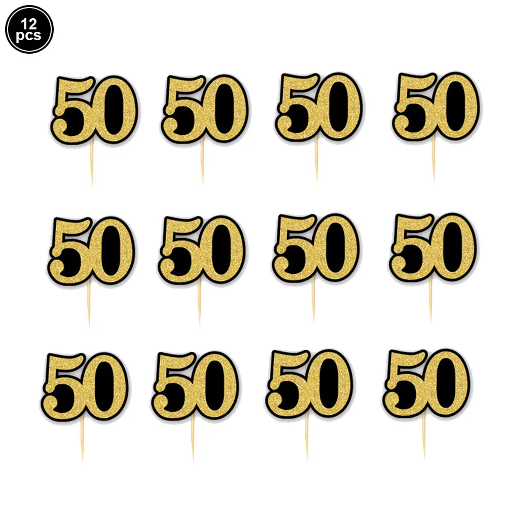 50th Birthday Party Supplies for Men Women Black and Gold 50 Years Old Party Paper Plates Cups Napkin Tablecloth Tableware Decor